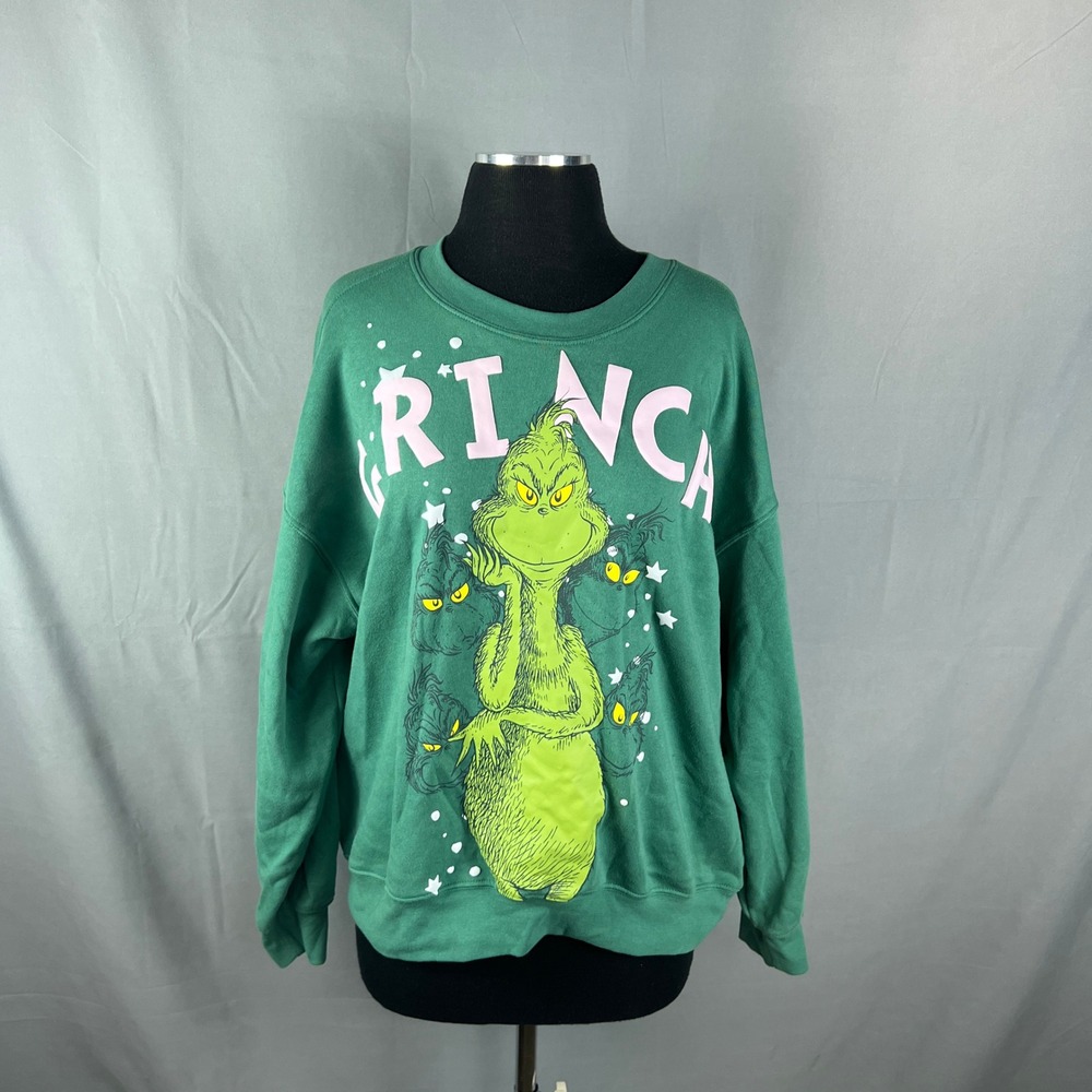 Hybrid Apparel Sweatshirt Womens Medium Green The Grinch Dr Seuss Graphic Cotton